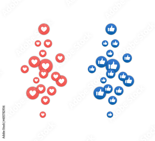 Flying like icon set social media. Thumb up 3d reaction emoji network comment vector logo love marketing like icon.