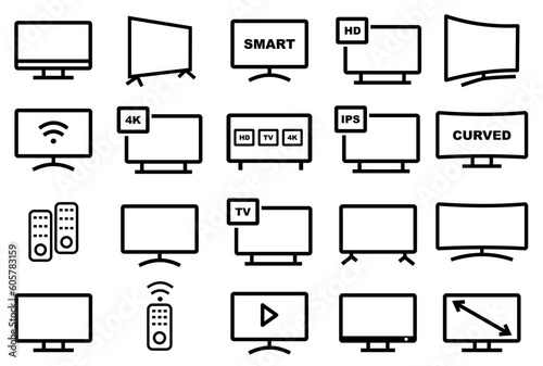 Smart TV icons collection , contain such icon as monitor, screen, 4K, HD, LCD, Remote, and more. editable file. EPS