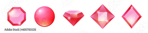 Vector red gem emerald illustration jewel sapphire design diamond ruby. Cartoon gem red icon stone crystal jewelry object.