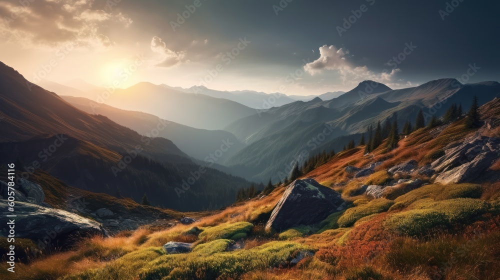 Beautiful landscape in the mountains. Nature background. AI generated
