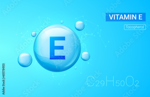 Vitamin E drop vector illustration icon. Chemical vitamin E pill tocopherols blue complex organic medical natural food medicine
