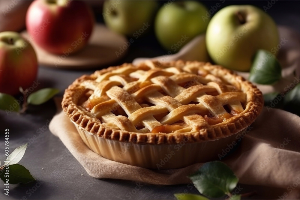 Fresh American apple pie. Generative AI.
