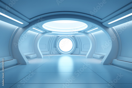 Futuristic empty room. Abstract futuristic interior, creative ai