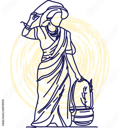Indian farmer line art vector silhouette