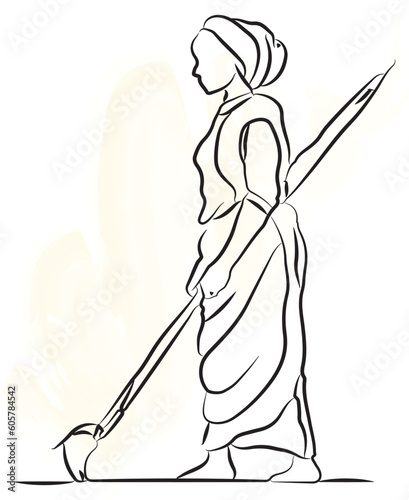 Indian farmer line art vector silhouette