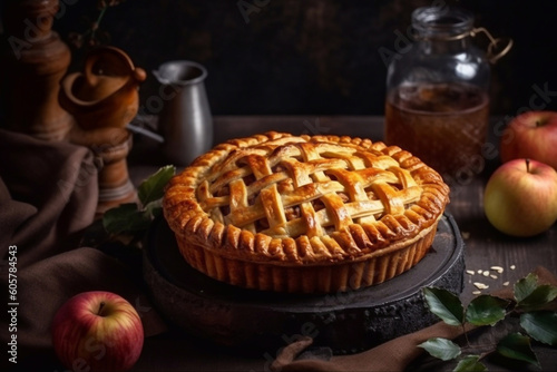 Fresh American apple pie. Generative AI.