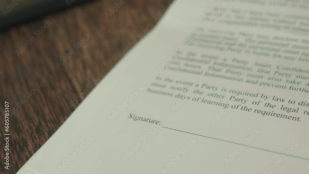 Contractor points where to put signature in the contract. Close up.