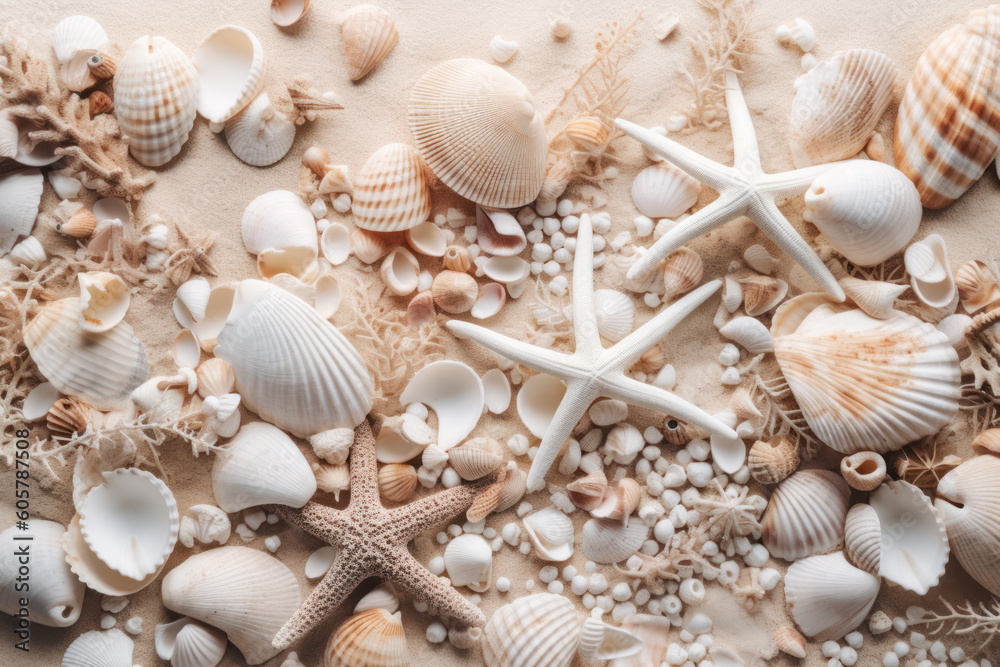 Christmas in July / at the beach / in the southern hemisphere conceptual banner, background or header / hero image with holiday ornament made of shells, starfish and corals