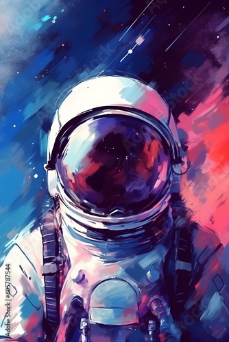 Portrait astronaut open space galaxy abstract universe oil paint soft brush art style poster illustration. Generative Ai