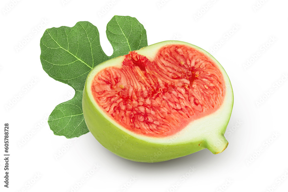 Ripe green fig fruit half isolated on white background with full depth of field Ripe green fig fruit half isolated on white background with full depth of field