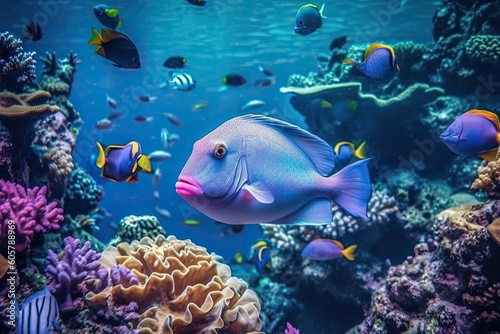 Photo Colorful tropical fish in Coral reefs , generative ai
