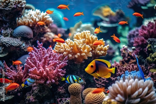 Colorful tropical fish in Coral reefs , generative ai