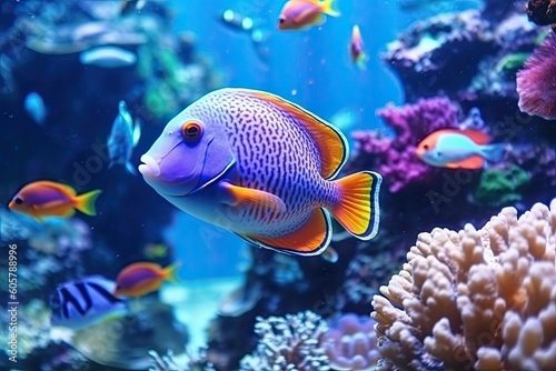 Colorful tropical fish coral , generative ai