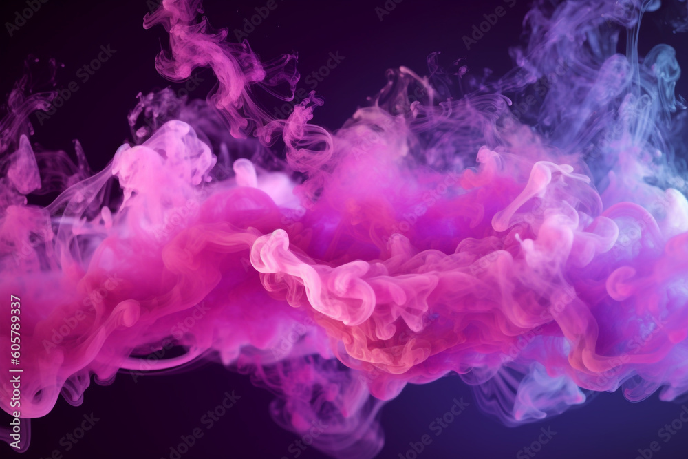 Color mist. Magic spell mystery. Blue pink contrast vapor splash cloud smoke. explosion on blend on dark black abstract art background Color mist. Magic spell mystery. Blue pink contrast vapor splash cloud smoke. explosion on blend on dark black abstract art background