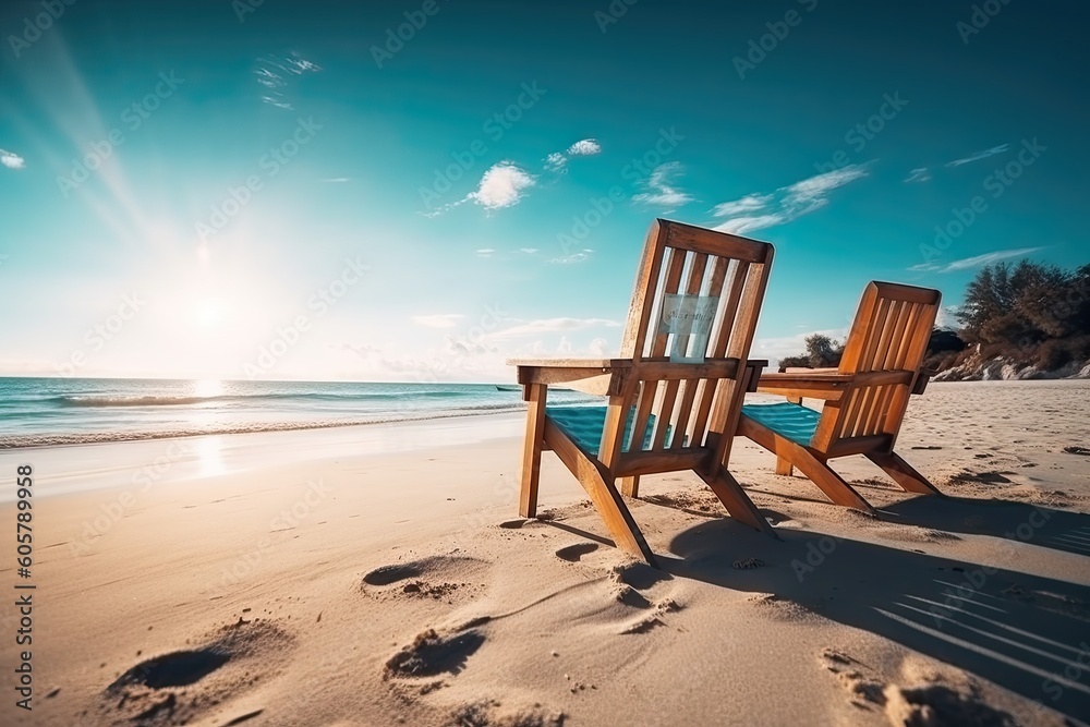 Chairs on the sandy beach - Bench - Generative AI