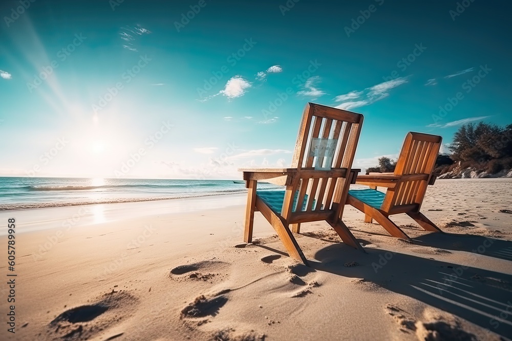 Chairs on the sandy beach - Bench - Generative AI Chairs on the sandy beach - Bench - Generative AI