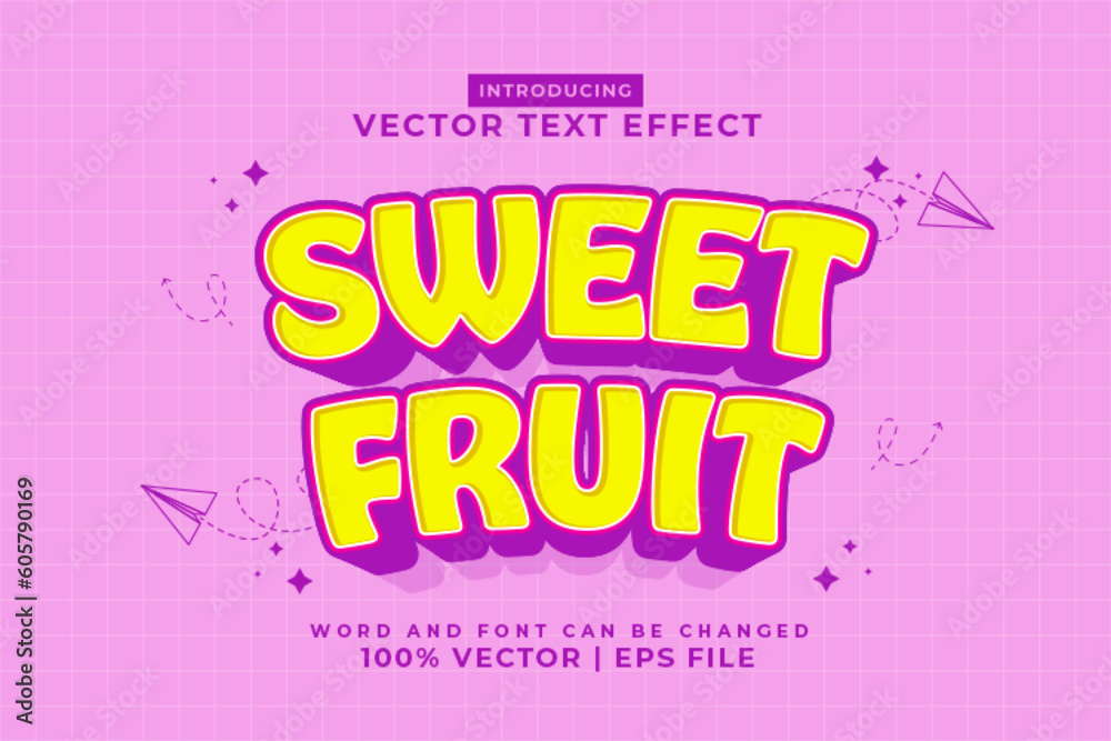 Editable text effect Sweet Fruit 3d Cartoon template style premium vector Editable text effect Sweet Fruit 3d Cartoon template style premium vector