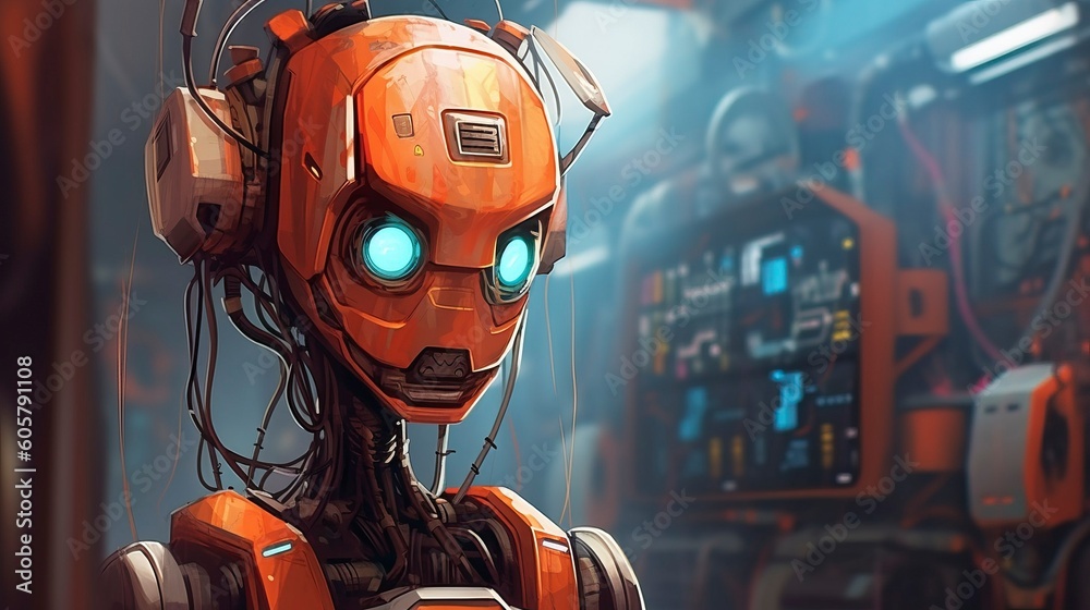 A cyborg humanoid robot in a futuristic setting, Generative AI A cyborg humanoid robot in a futuristic setting, Generative AI