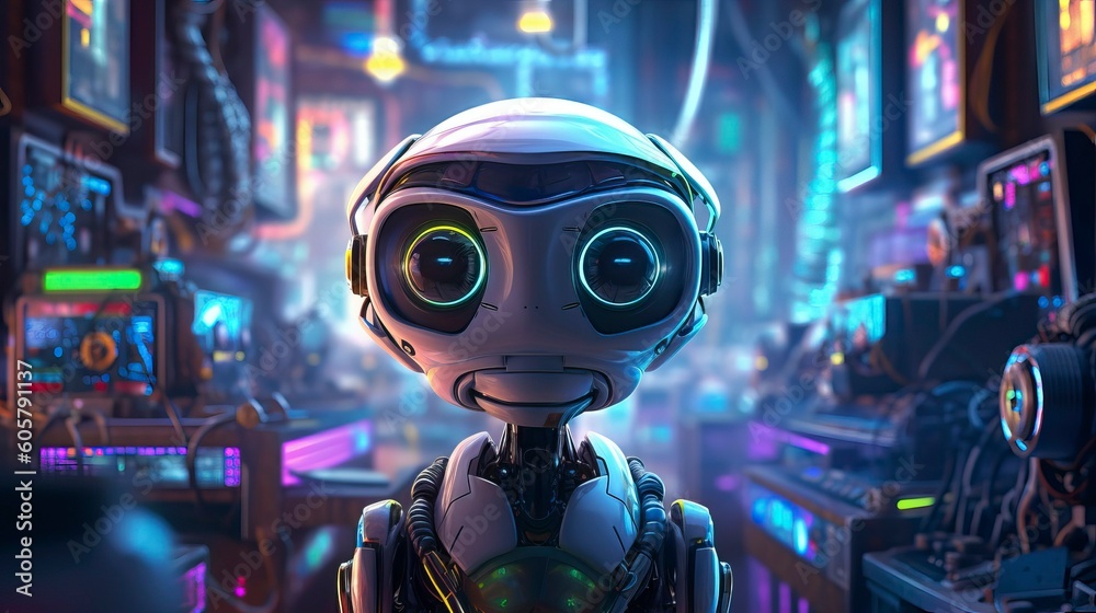 A cyborg humanoid robot in a futuristic setting, Generative AI A cyborg humanoid robot in a futuristic setting, Generative AI