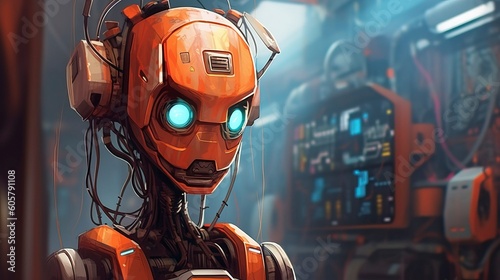 A cyborg humanoid robot in a futuristic setting, Generative AI