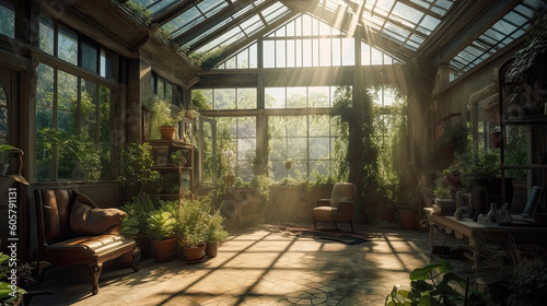sun shining in beautiful greenhouse