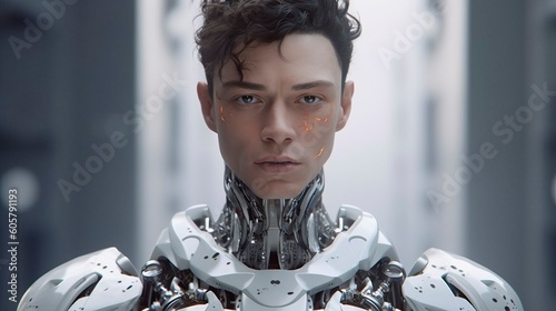 A cyborg humanoid robot in a futuristic setting, Generative AI photo