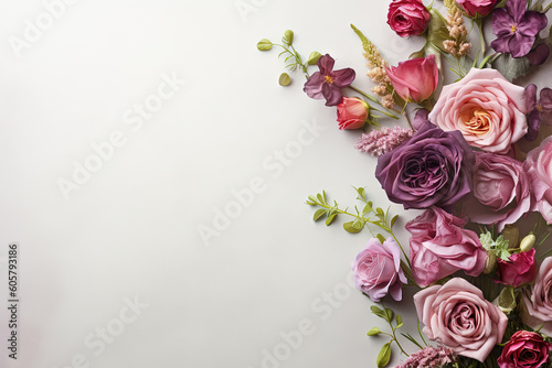flower arrangement on the right side of the image with empty space for text on a layflat © QuantumVisions