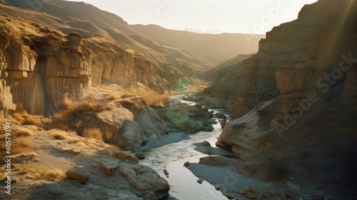 Landscape of a canyon. Nature photography. AI generated