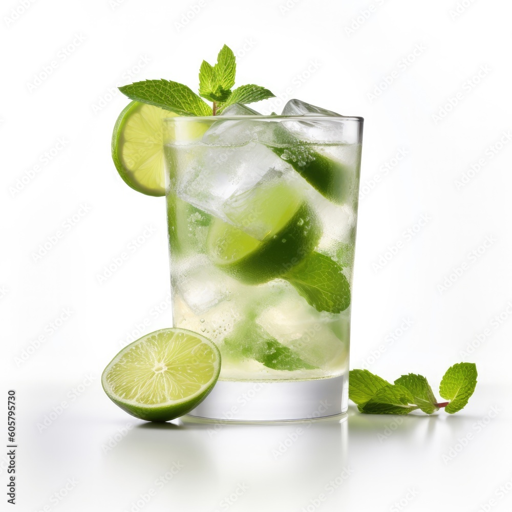 Mojito cocktail Isolated on White. Generative AI Mojito cocktail Isolated on White. Generative AI