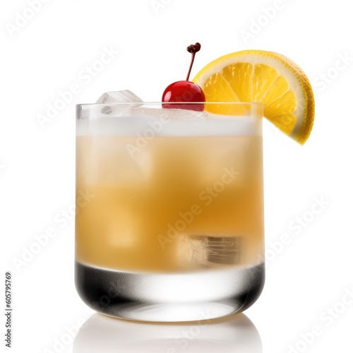 Whiskey Sour cocktail Isolated on White. Generative AI