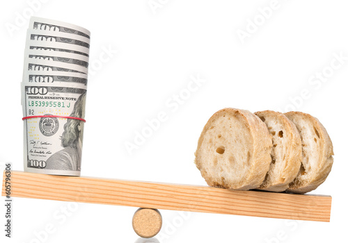 Inflation. Balance with bread and money.