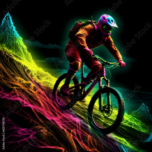Extreme sport mountain biking, neon line