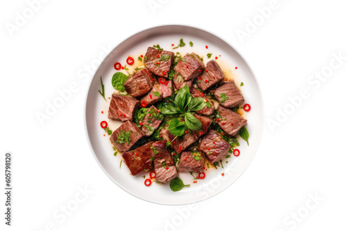 Bo Luc Lac Shaking Beef, Vietnamese Cuisine. Isolated On Transparent Background, Png. Generative AI photo