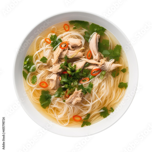 Mien Gchicken Glass Noodle Soup, Vietnamese Cuisine. Isolated On Transparent Background, Png. Generative AI photo