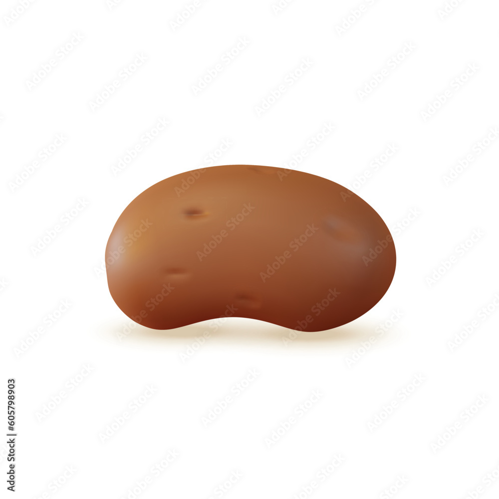 Obraz premium 3d Fresh Vegetable Whole Brown Potato Concept Cartoon Style Isolated on a White Background. Vector illustration