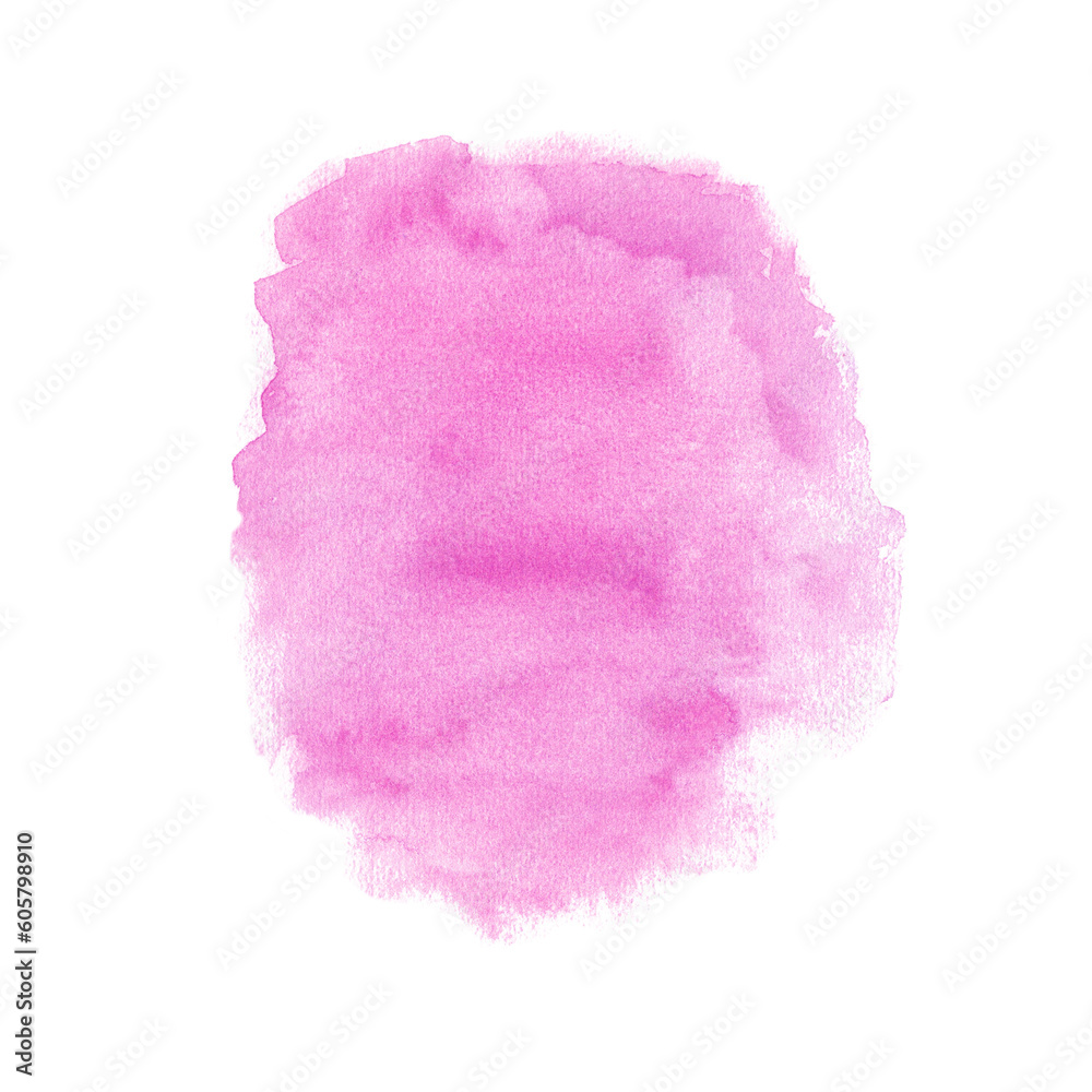Magenta watercolor splash. Hand drawn illustration isolated on white background. Abstract texture, background, design element.