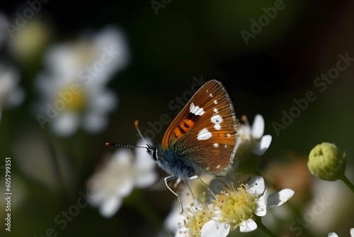 "Braun Butterfly on White Flower with Closed Wings"