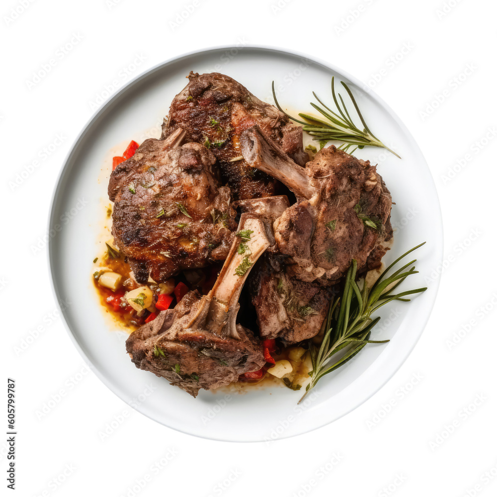 Jerk Lamb Jamaican Cuisine. Isolated On Transparent Background, Png