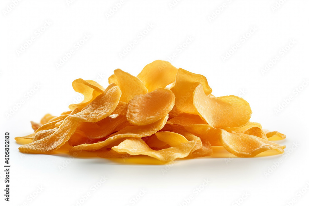 A pile of crisps on a white background