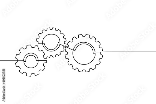 Continuous line drawing of gears wheel