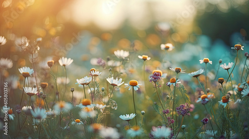 Fotografie, Obraz Beautiful meadow with wild flowers. Nature background. Soft focus