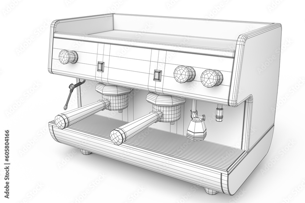 Professional espresso coffee machine with horn for two cups isolated on white