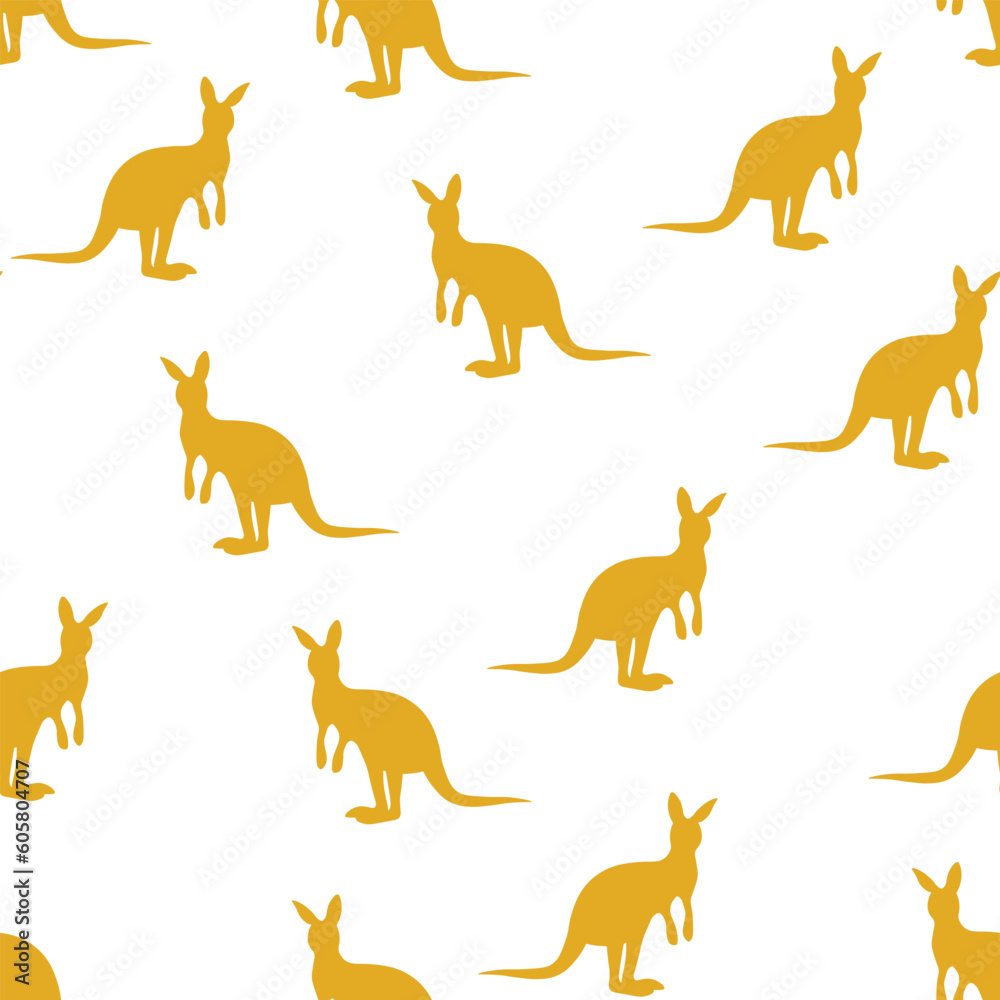 Vector flat illustration with silhouette kangaroo and baby kangaroo. Seamless pattern on white background. Design for card, poster, fabric, textile. Pray for Australia and animals