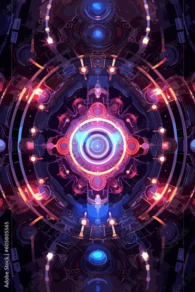 Obraz premium Fractal Symmetry in Clockpunk Style. Energy-Charged Abstract. Postprocessing Generative AI.