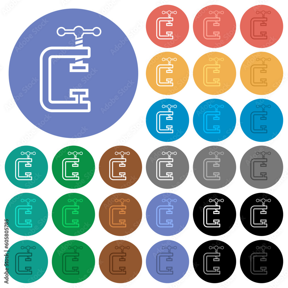 Vice clamp outline round flat multi colored icons Vice clamp outline round flat multi colored icons