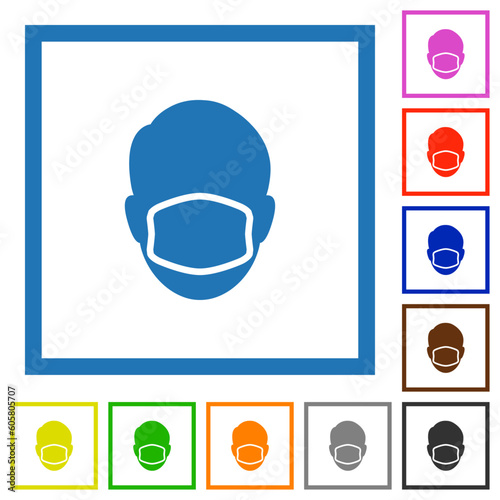 Face with medical mask flat framed icons