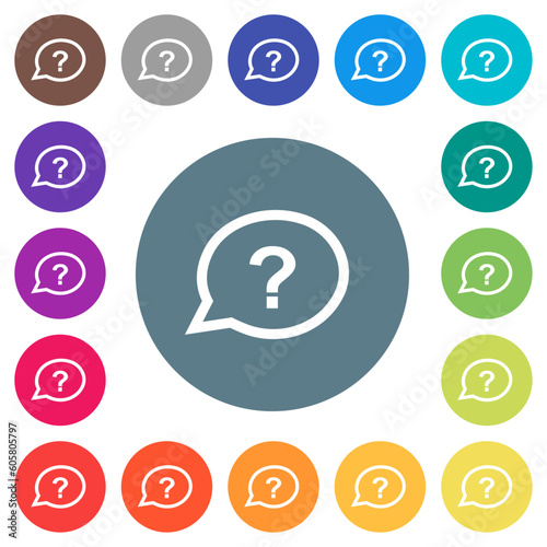 Oval help chat bubble outline flat white icons on round color backgrounds