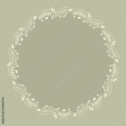 Pale green botanical background with a wreath of plants