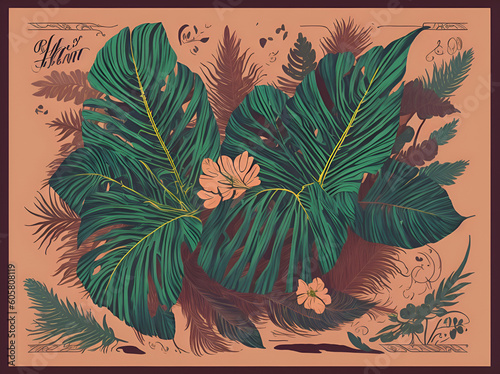 Monstera flower drawing. AI generated illustratiom photo