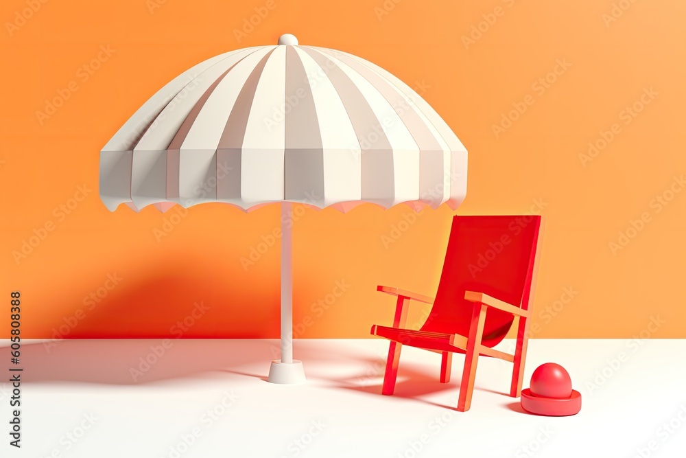 Sand, a chair, and a beach umbrella are all summer staples. Summer vacation is a concept. Generative AI
